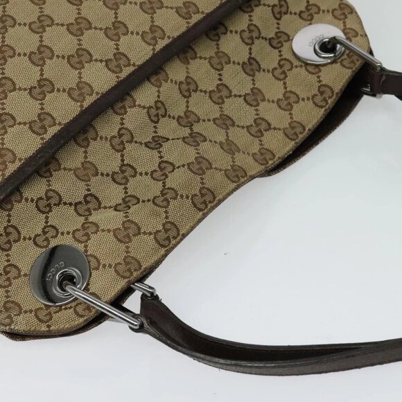 GUCCI GG Canvas Shoulder Bag Beige Silver 121023 Auth - Picture 10 of 16
